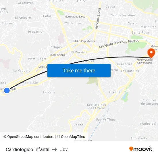 Cardiológico Infantil to Ubv map