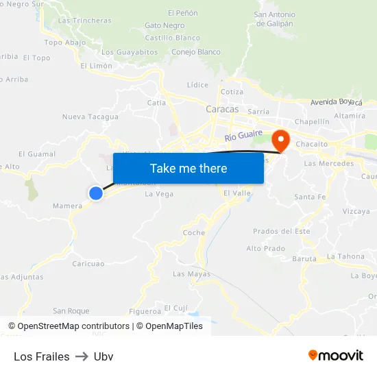 Los Frailes to Ubv map