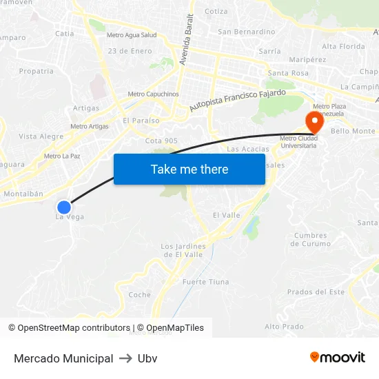Mercado Municipal to Ubv map