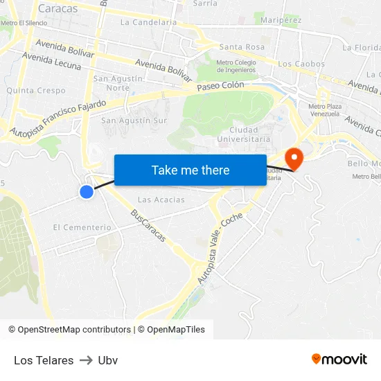 Los Telares to Ubv map