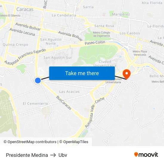 Presidente Medina to Ubv map