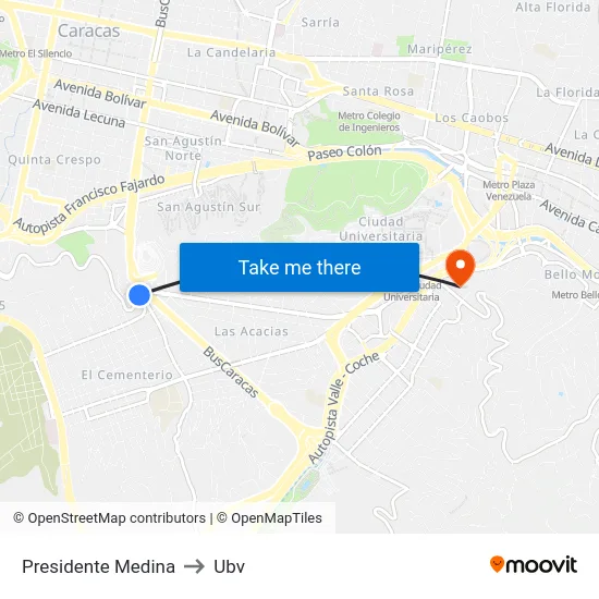 Presidente Medina to Ubv map