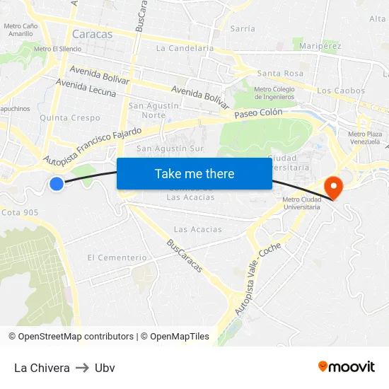 La Chivera to Ubv map