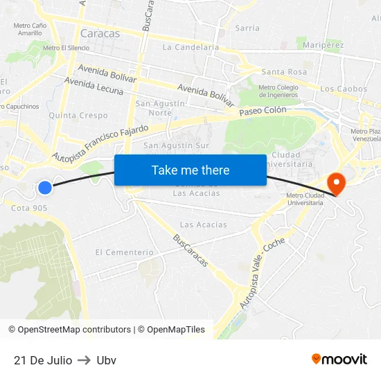 21 De Julio to Ubv map
