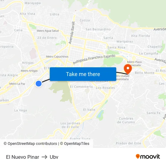 El Nuevo Pinar to Ubv map