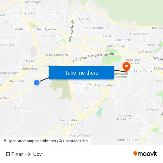 El Pinar to Ubv map