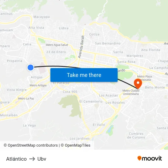 Atlántico to Ubv map