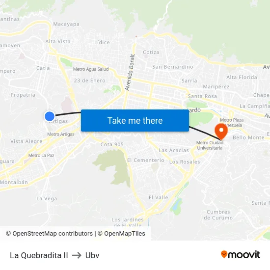 La Quebradita II to Ubv map