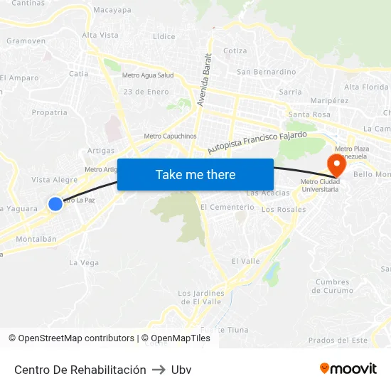 Centro De Rehabilitación to Ubv map
