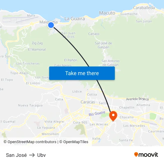 San José to Ubv map