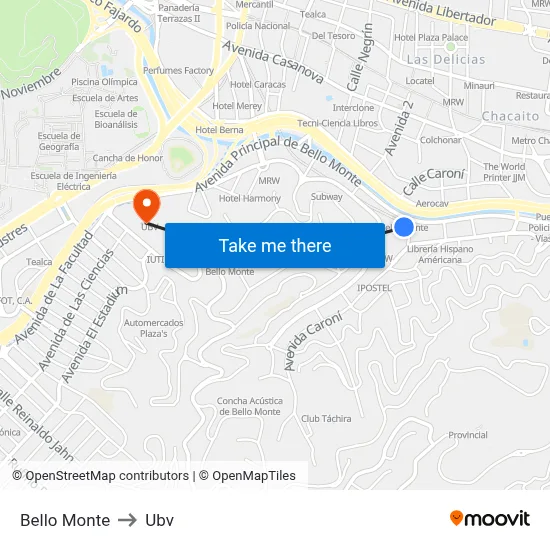 Bello Monte to Ubv map