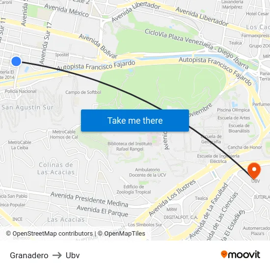 Granadero to Ubv map