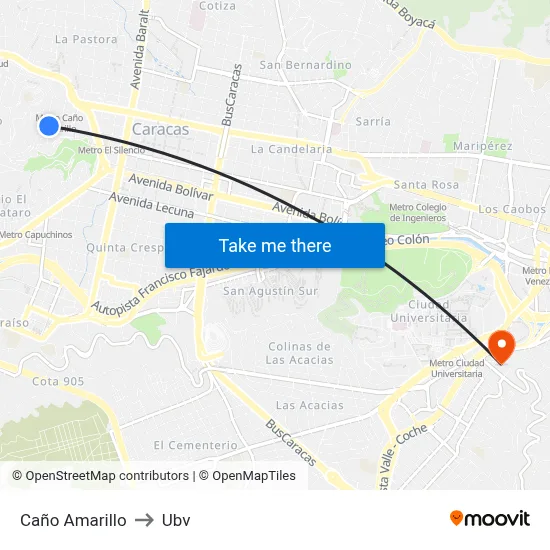 Caño Amarillo to Ubv map