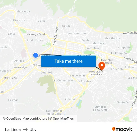 La Línea to Ubv map