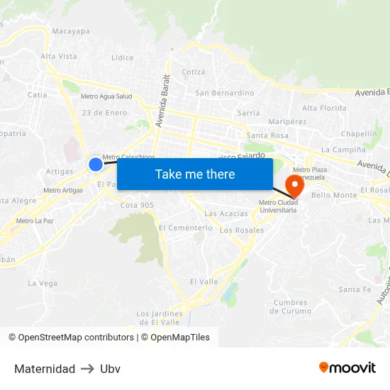 Maternidad to Ubv map