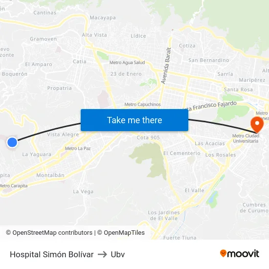 Hospital Simón Bolívar to Ubv map