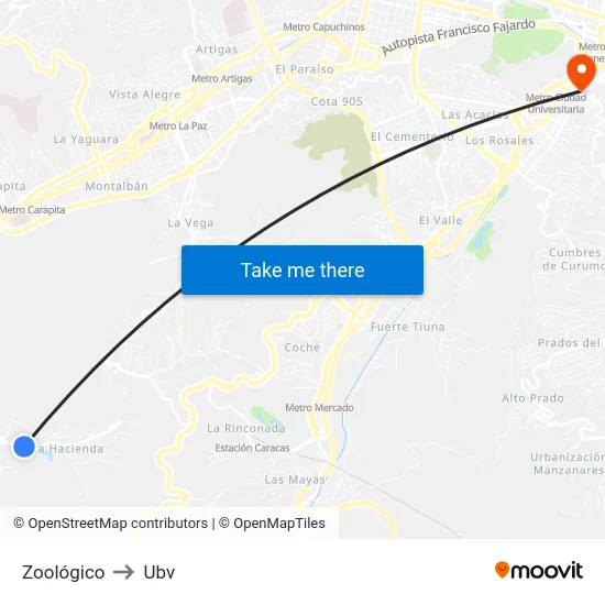 Zoológico to Ubv map