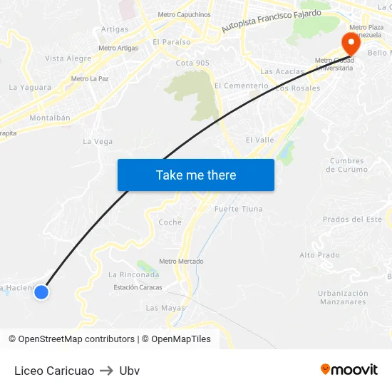 Liceo Caricuao to Ubv map