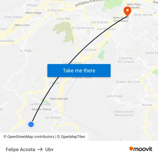 Felipe Acosta to Ubv map