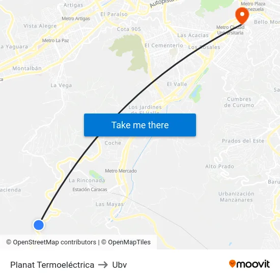 Planat Termoeléctrica to Ubv map