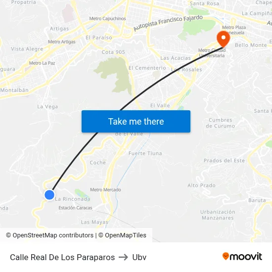 Calle Real De Los Paraparos to Ubv map