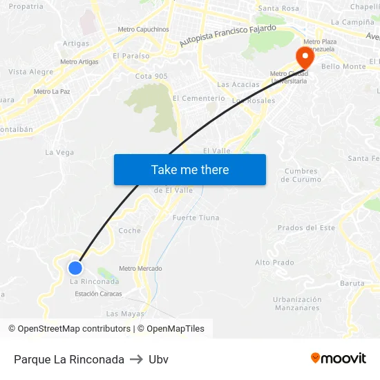 Parque La Rinconada to Ubv map