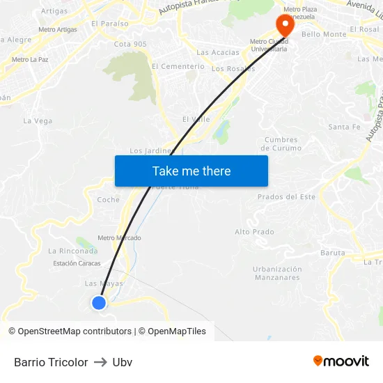 Barrio Tricolor to Ubv map