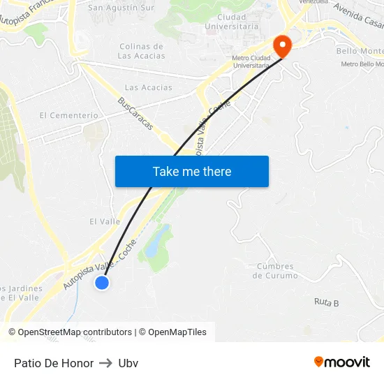 Patio De Honor to Ubv map