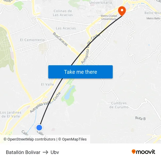 Batallón Bolivar to Ubv map