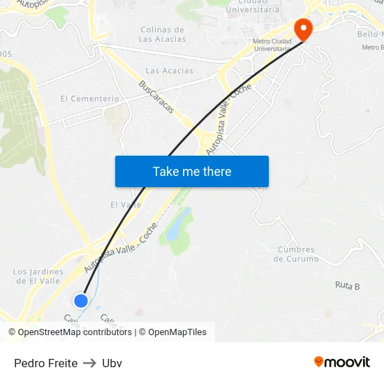 Pedro Freite to Ubv map