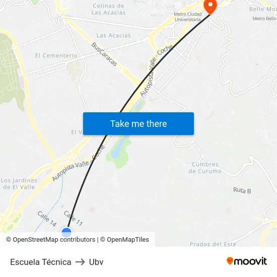 Escuela Técnica to Ubv map