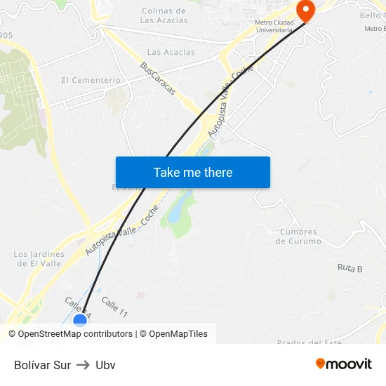Bolívar Sur to Ubv map