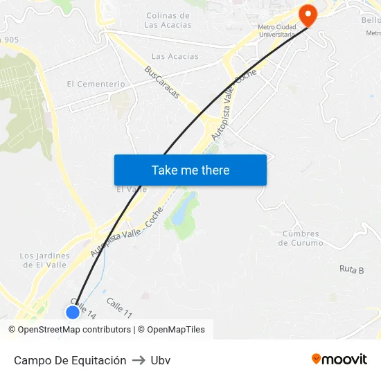 Campo De Equitación to Ubv map