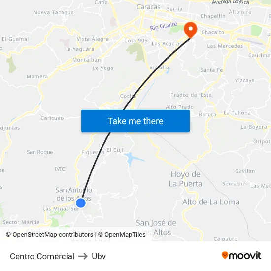 Centro Comercial to Ubv map