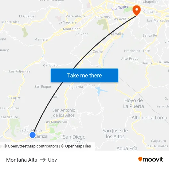 Montaña Alta to Ubv map