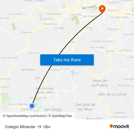 Colegio Miranda to Ubv map
