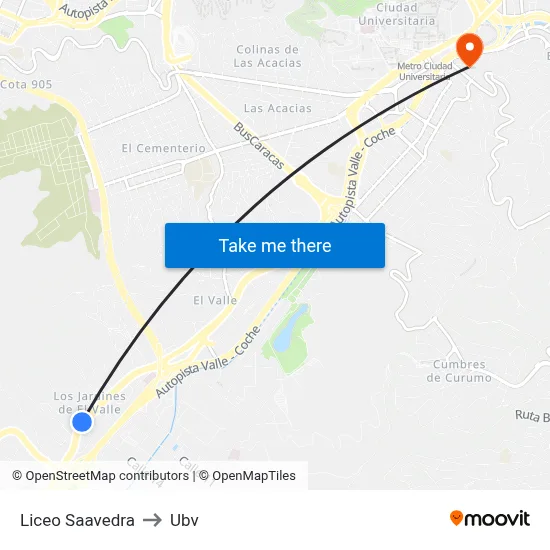 Liceo Saavedra to Ubv map