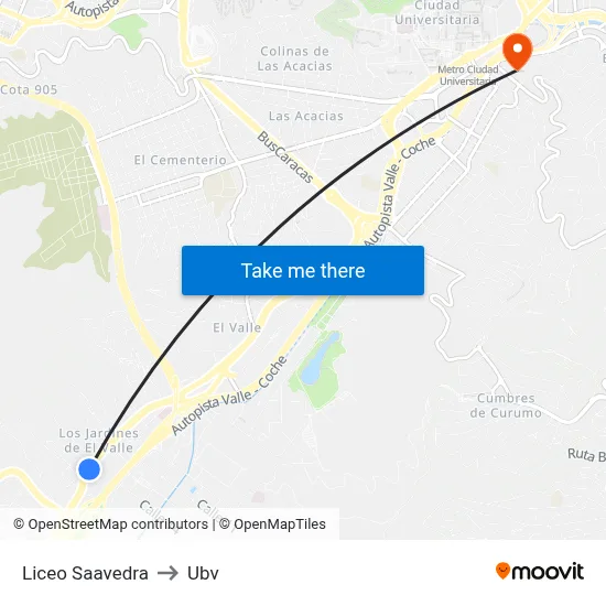 Liceo Saavedra to Ubv map