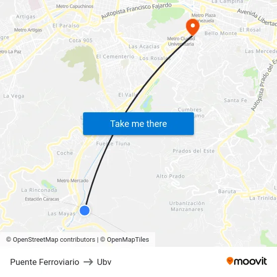 Puente Ferroviario to Ubv map