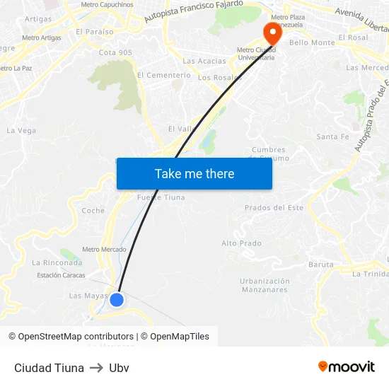 Ciudad Tiuna to Ubv map