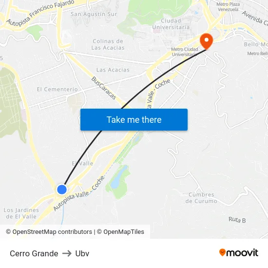 Cerro Grande to Ubv map