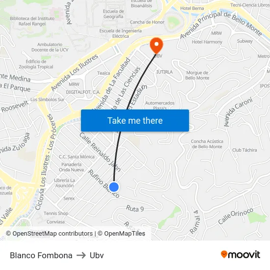 Blanco Fombona to Ubv map