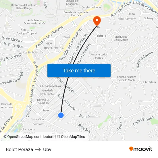 Bolet Peraza to Ubv map