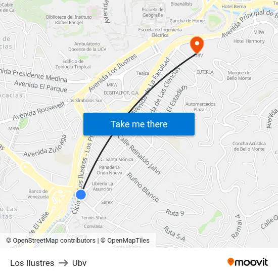 Los Ilustres to Ubv map