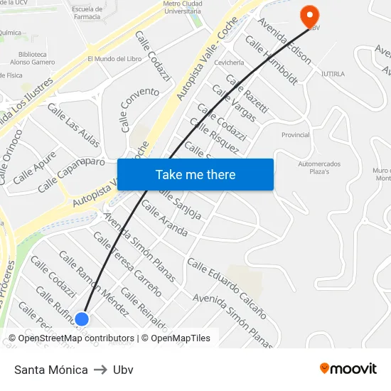 Santa Mónica to Ubv map