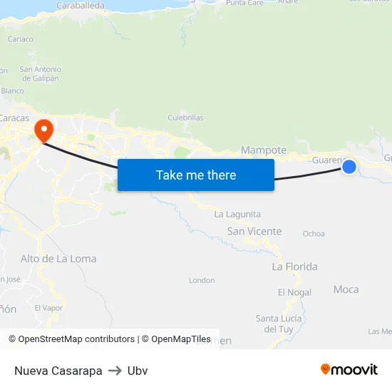 Nueva Casarapa to Ubv map