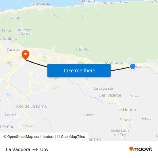 La Vaquera to Ubv map