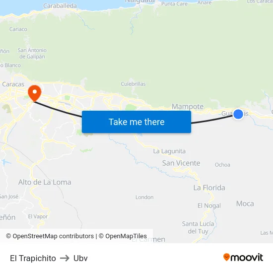 El Trapichito to Ubv map