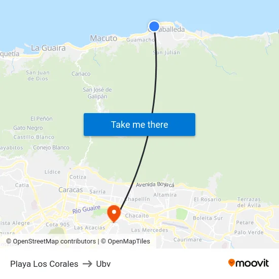 Playa Los Corales to Ubv map