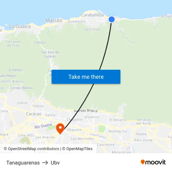 Tanaguarenas to Ubv map